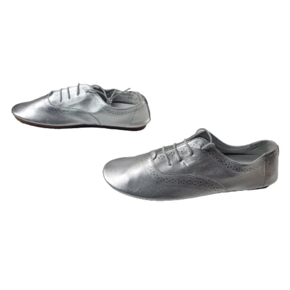 Anothersole Metallic Oxford Shoes Womens EU 40 US 9 Silver Lace Up Flats - Picture 5 of 12